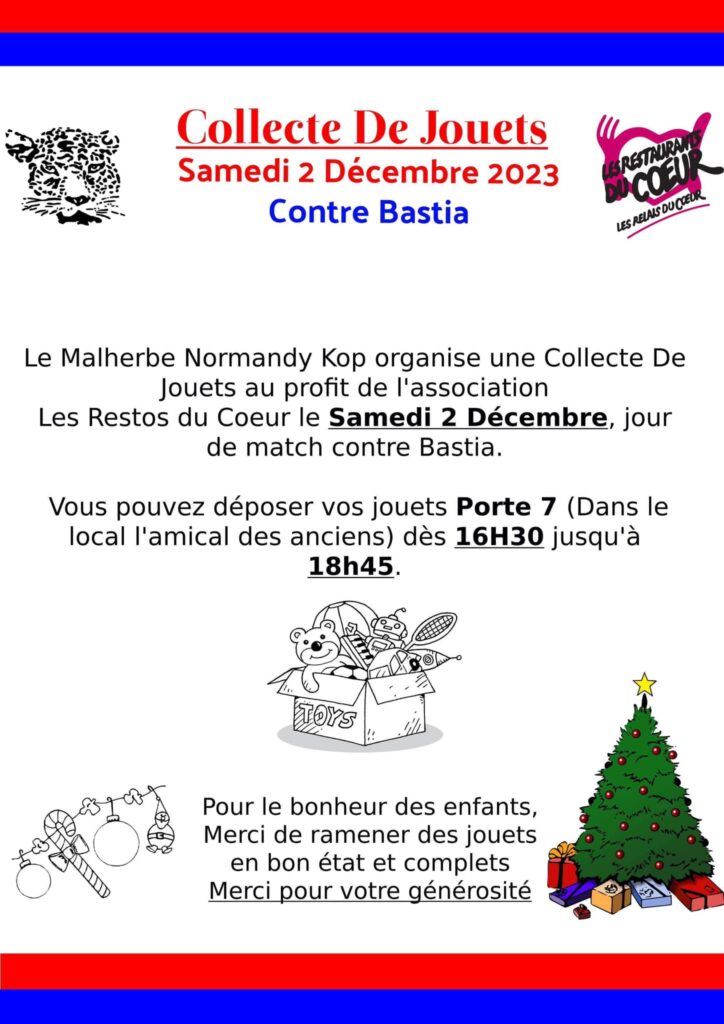 Collecte de jouets au profit des restos du cœur contre Bastia le 2 décembre 2023